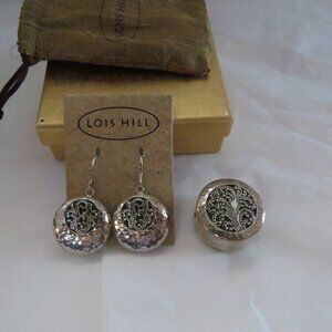 Carved Scroll with Granulated Accent Earrings and Medallion Set